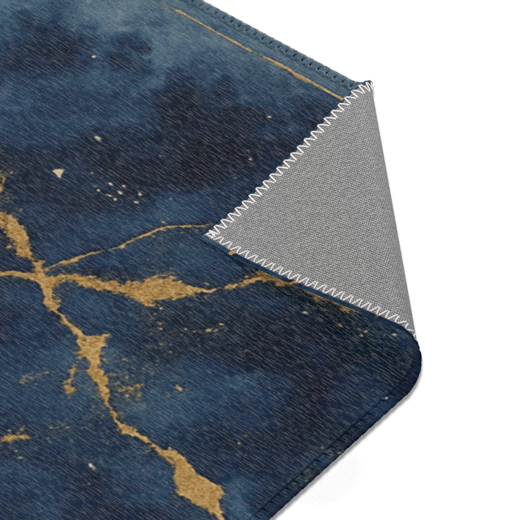 Navy Blue & Gold Marble Area Rug | Luxury Non-Slip Floor Mat