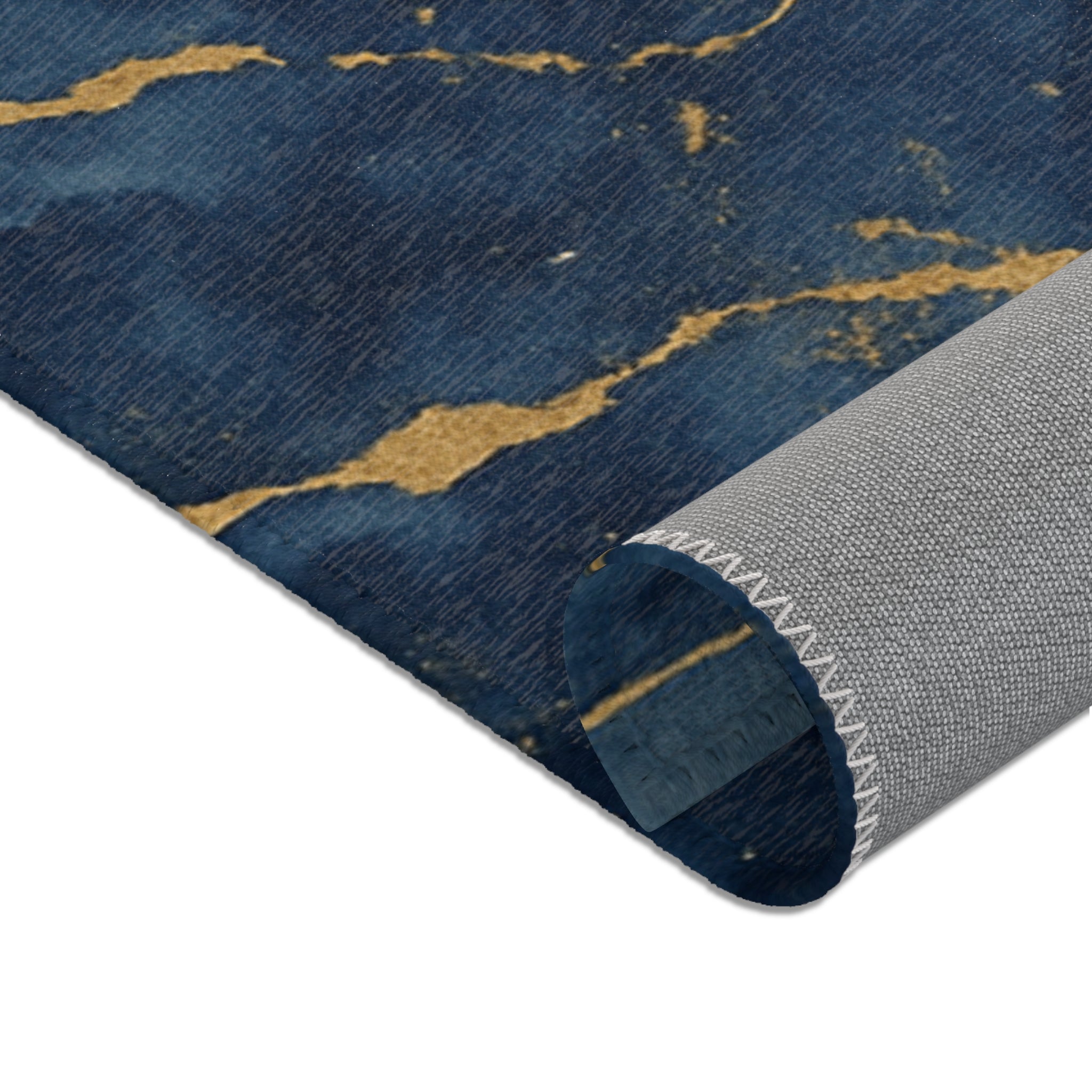 Navy Blue & Gold Marble Area Rug | Luxury Non-Slip Floor Mat