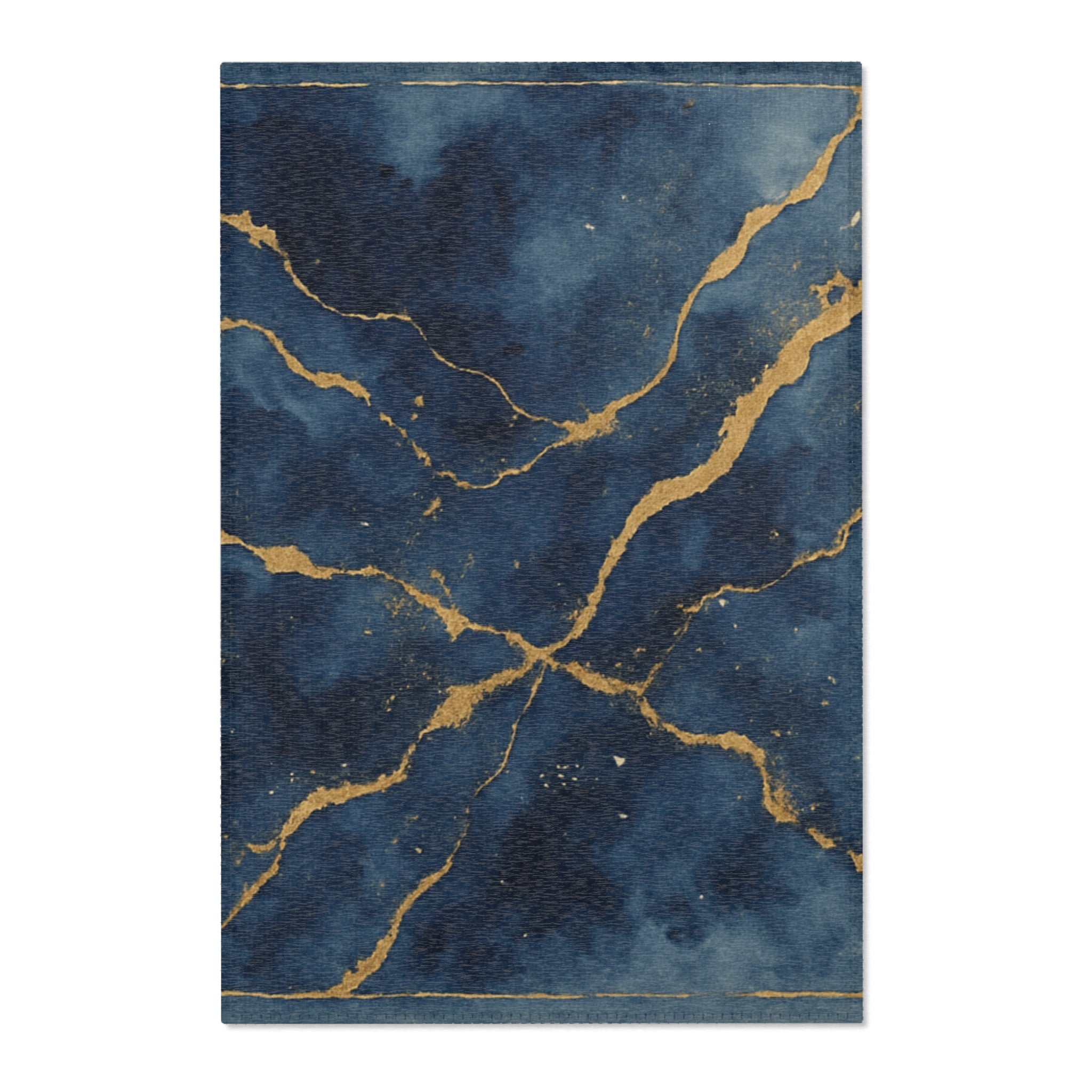 Navy Blue & Gold Marble Area Rug | Luxury Non-Slip Floor Mat