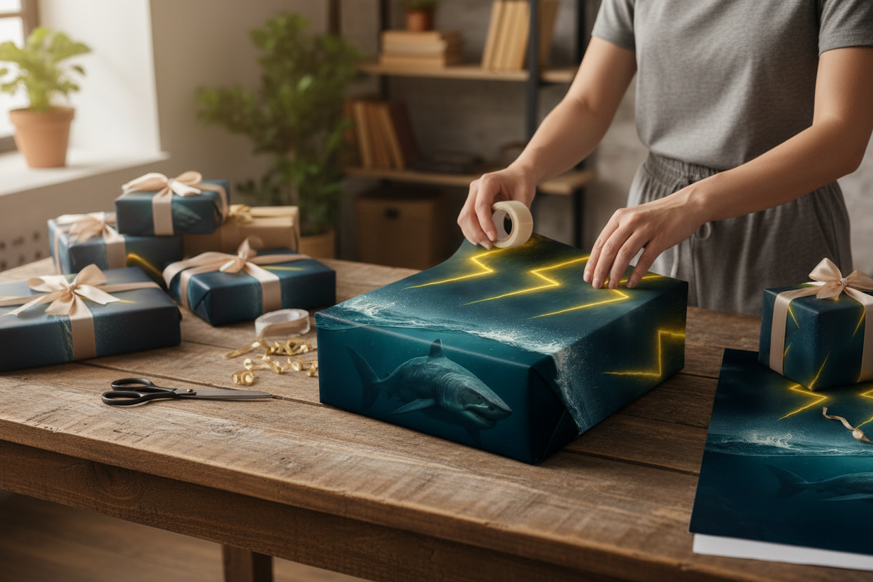 Shark Lightning Wrapping Paper Process