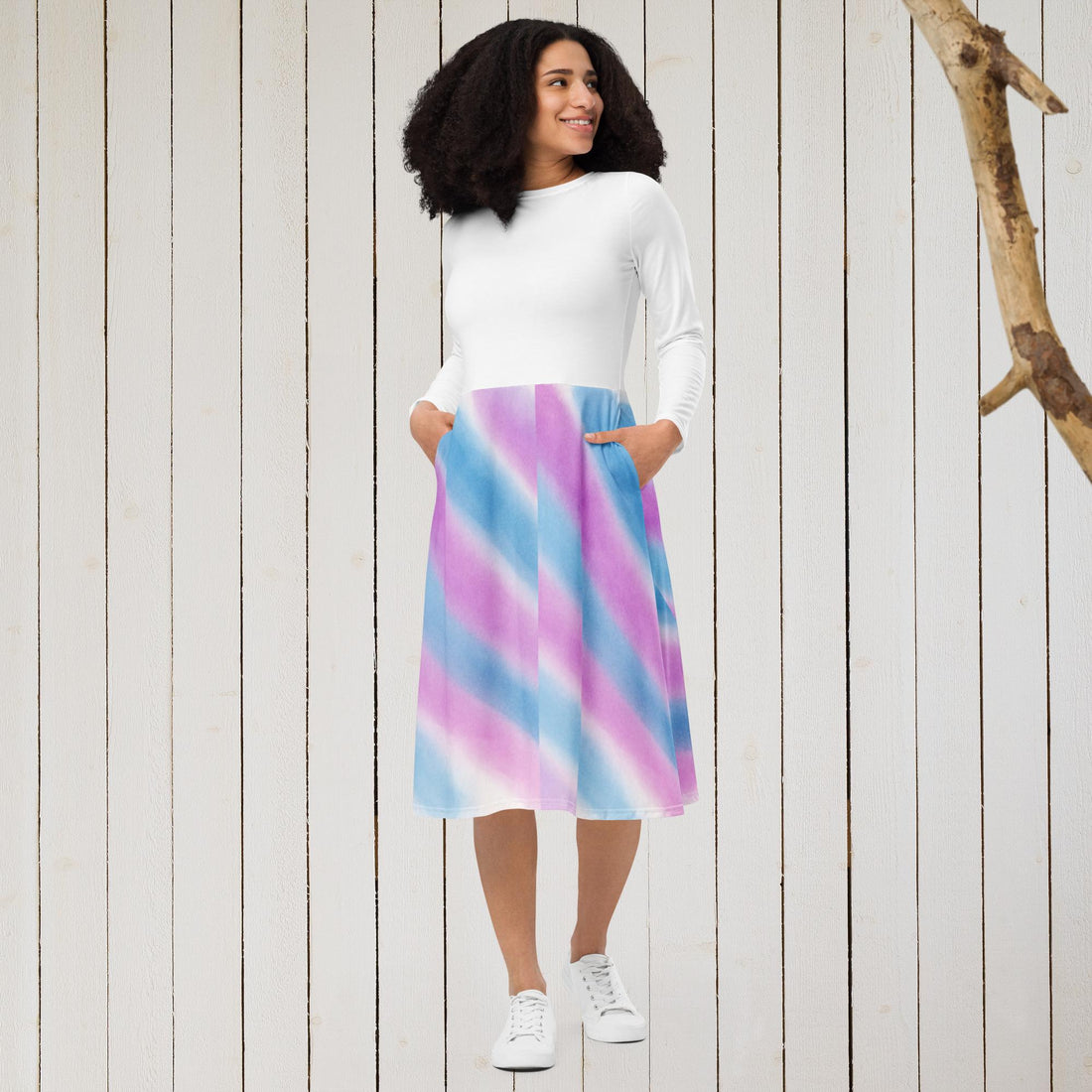 All-over print long sleeve midi dress-Always Blessed Print