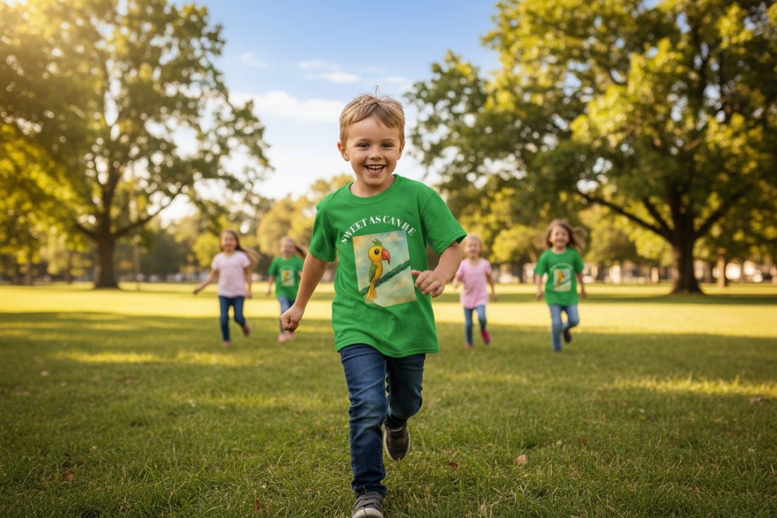 Child running and playing in park